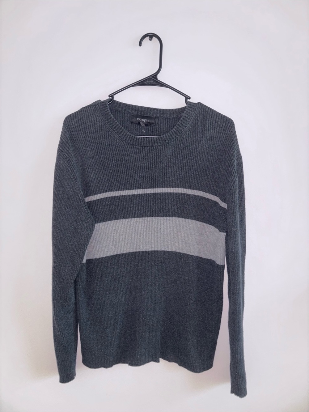 Express Crewneck Men's Sweater - Gray Stripe